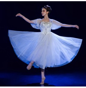 Women ballet dance dress Ballerina white modern dance tutu skirts little swan lake long length ballet dance costumes